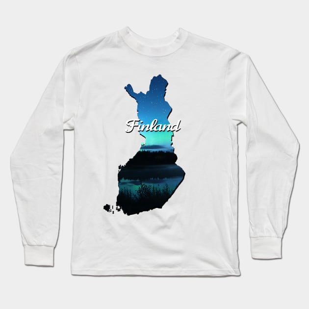 Blue map of Finland Long Sleeve T-Shirt by Purrfect